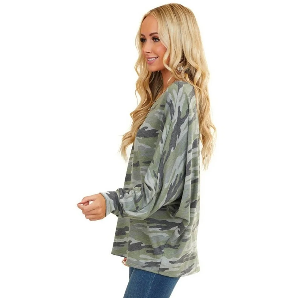 Sage & Grey Camo Knit Top w/ Long Dolman Sleeves - Picture 5 of 9
